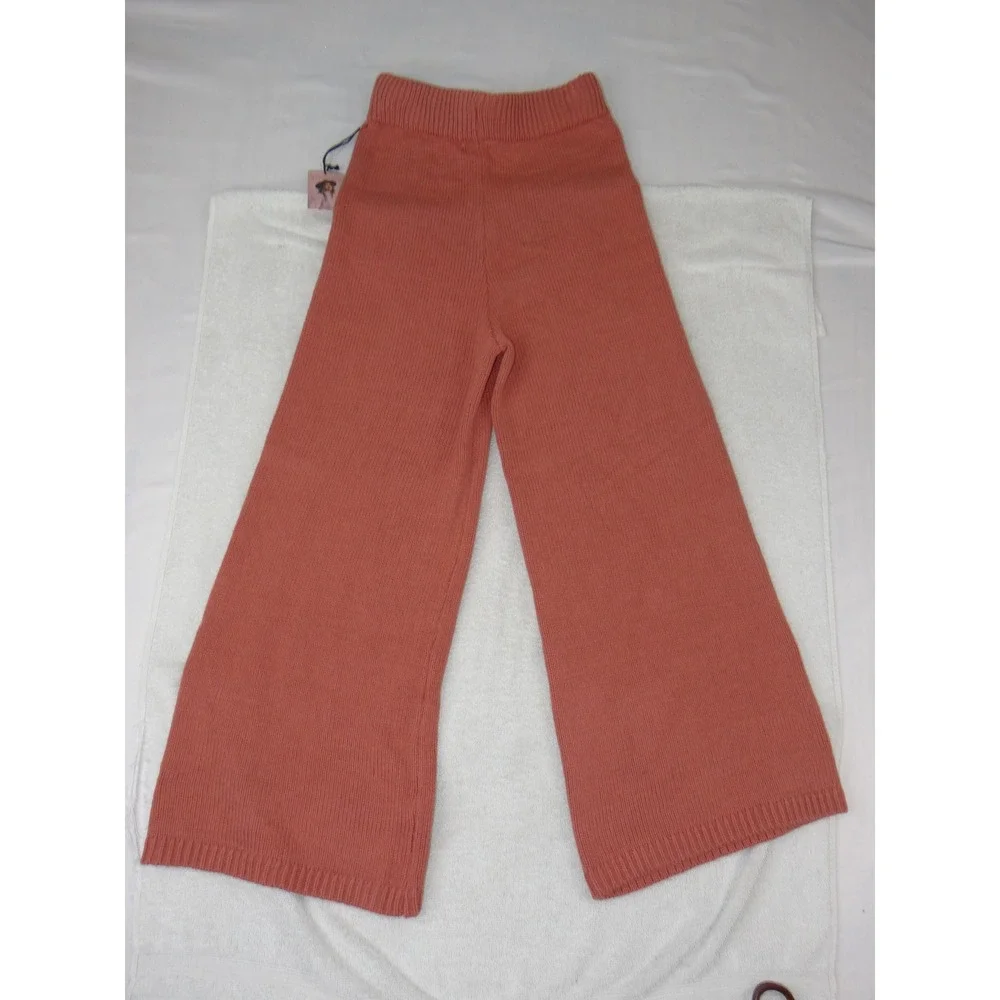 Sincerely Jules Women Wide Leg Knit Pants Terracotta Pink High Waist Small 3966